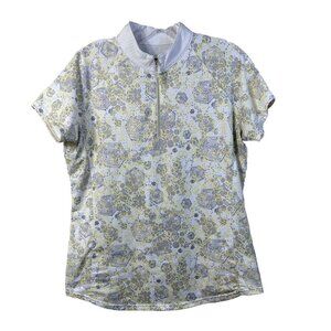 Bette & Court Celeste Print Women's Golf Polo SPF 50 M Zip Mock Neck Sleeve Logo